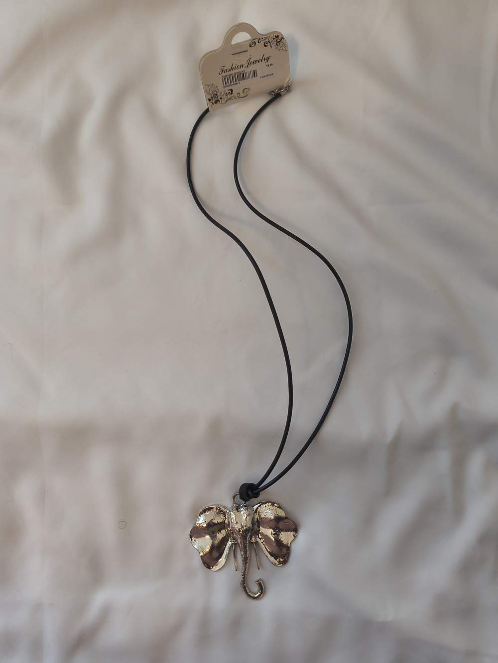 Fashion Jewelry Silver Elephant Pendant on Black Cord Necklace